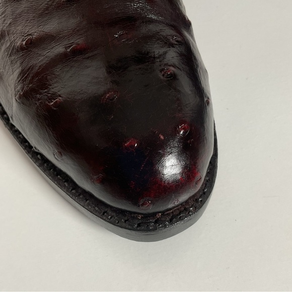 Vintage Lucchese Black Cherry Ostrich Quill Cowboy Boots 9 EE Exotic Recraft - Picture 11 of 16